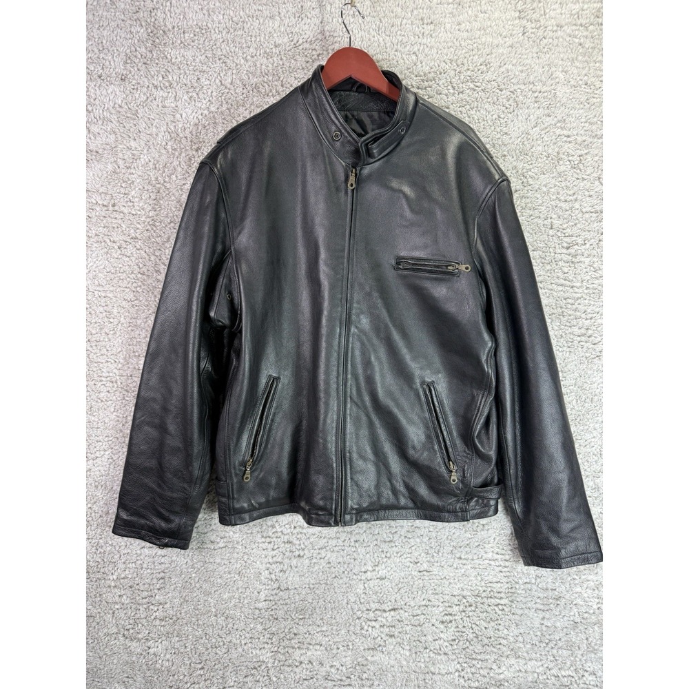 St. John's Bay Leather Jacket Men's Large Genuine Black Biker‎
